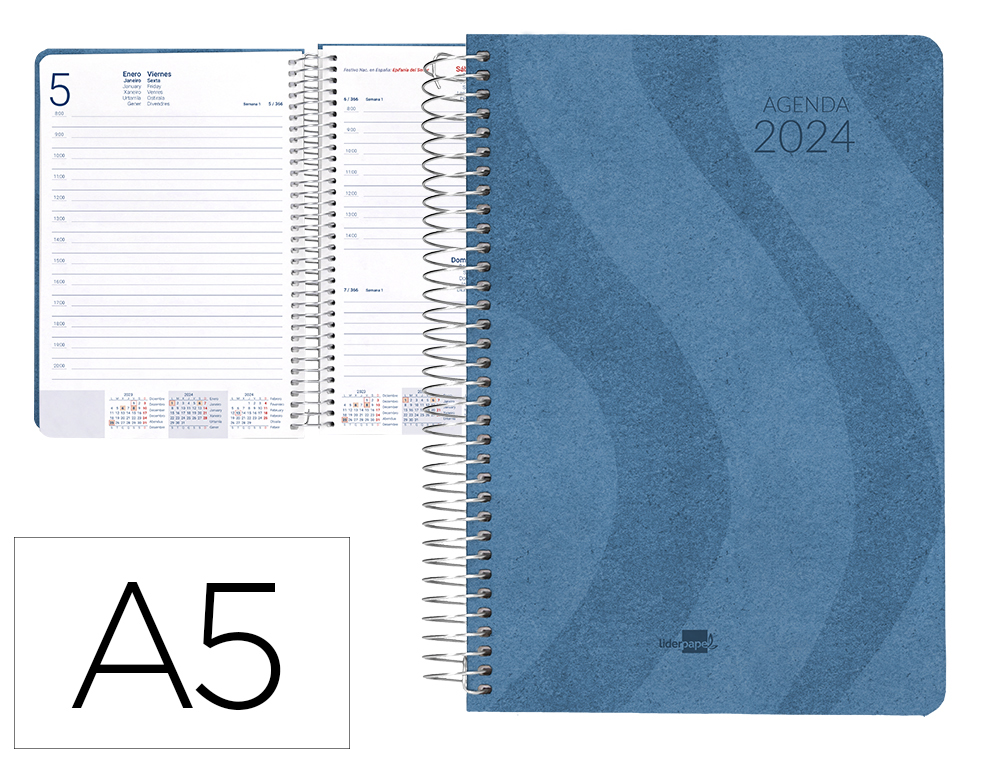 AGENDA ESPIRAL LIDERPAPEL SYROS 15X21 CM 2024 DIA PAGINA SIMPLE ESPIRAL COLOR AZUL PAPEL 60 GR
