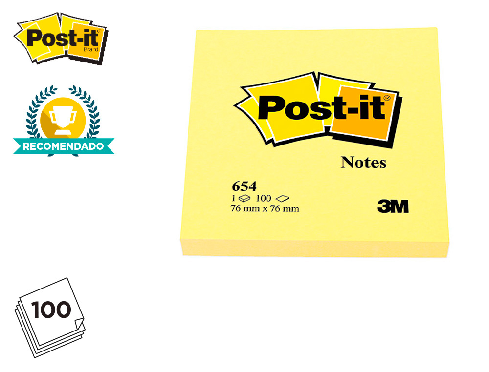 BLOC DE NOTAS ADHESIVAS QUITA Y PON POST-IT 76X76 MM CON 100 HOJAS