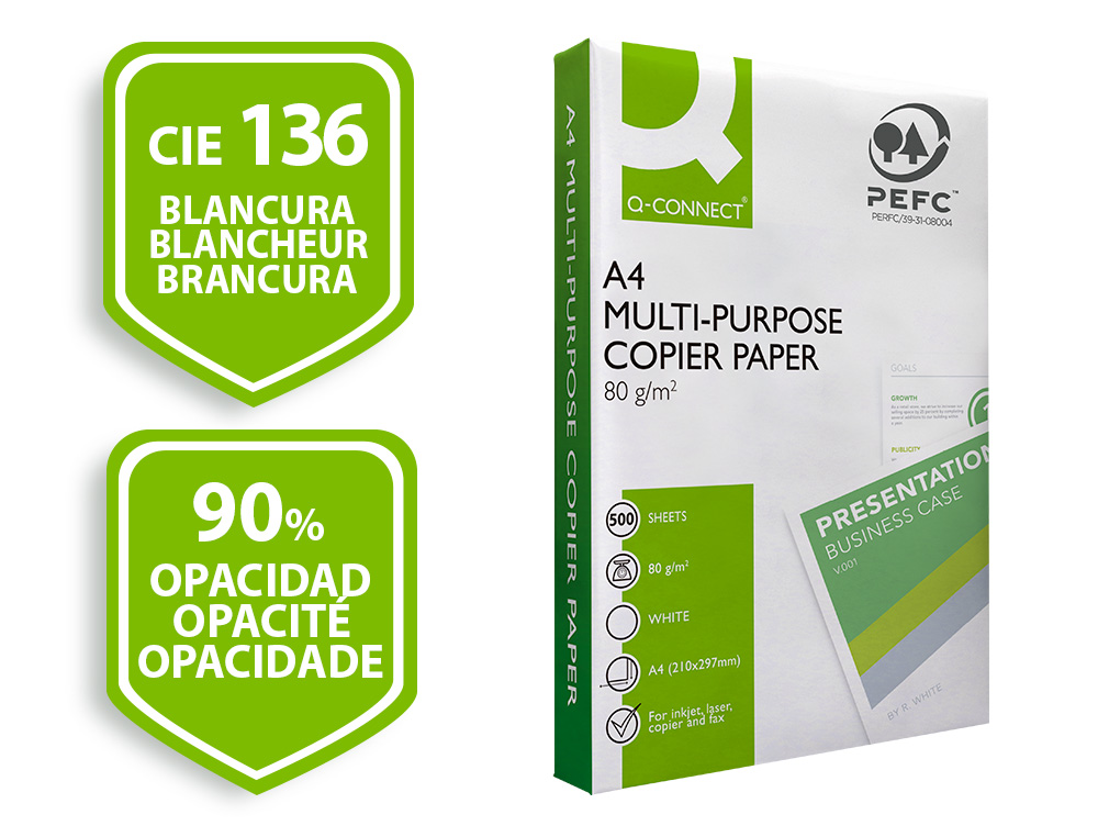 PAPEL FOTOCOPIADORA Q-CONNECT ECONOMY DIN A4 80 GRAMOS PAQUETE DE 500 HOJAS