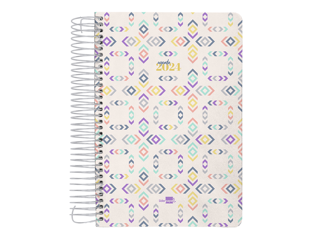 AGENDA ESPIRAL LIDERPAPEL PERISSA A5 2024 SEMANA VISTA PAPEL 80 GR DISEO SQUARE