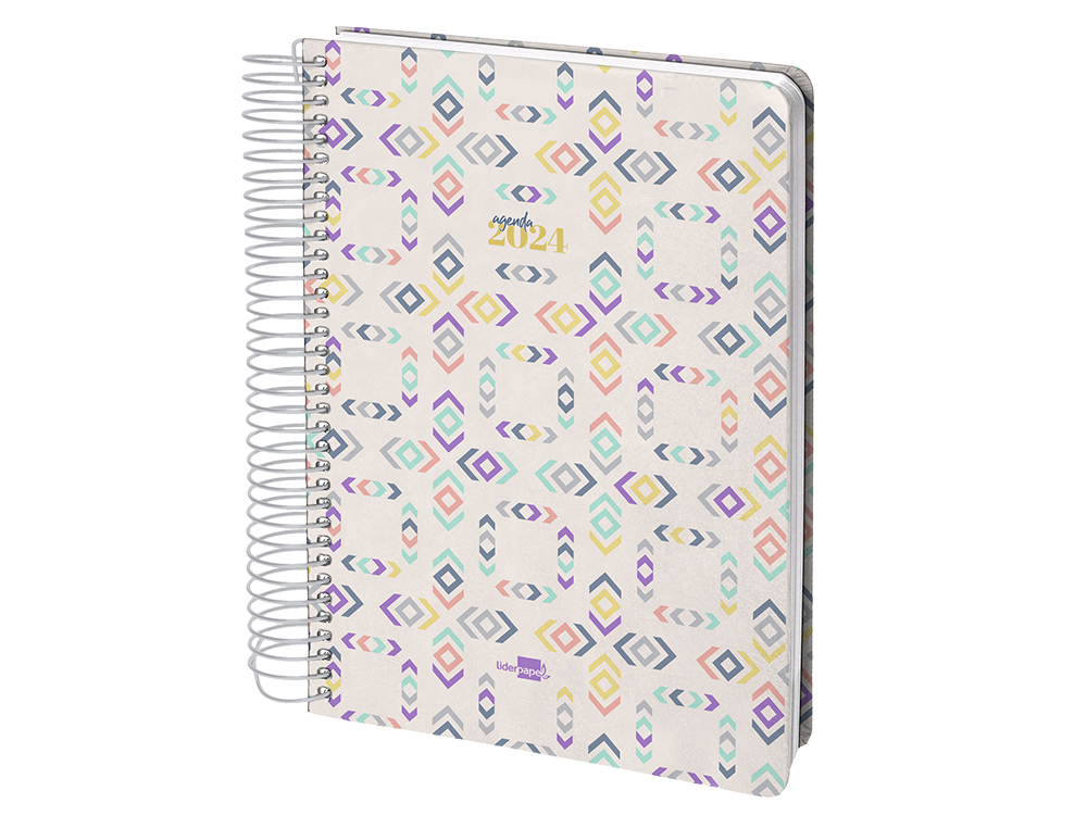AGENDA ESPIRAL LIDERPAPEL PERISSA A5 2024 SEMANA VISTA PAPEL 80 GR DISEO SQUARE