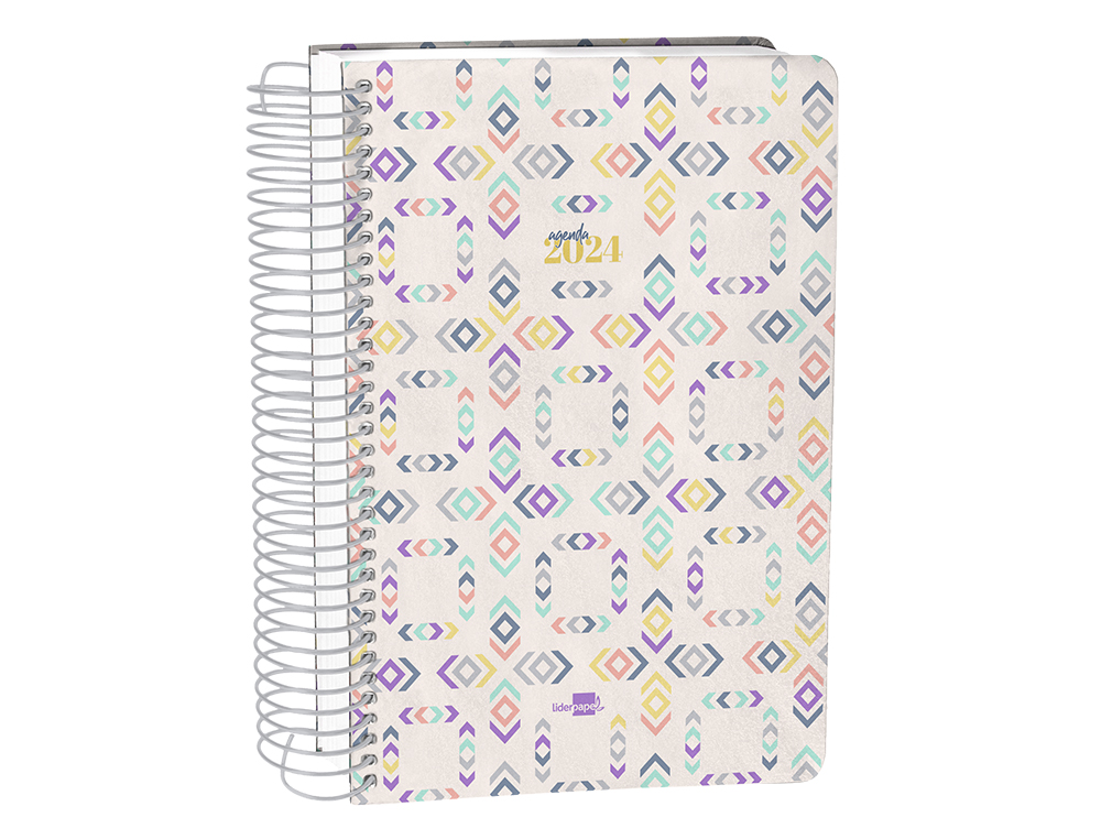AGENDA ESPIRAL LIDERPAPEL PERISSA A5 2024 SEMANA VISTA PAPEL 80 GR DISEO SQUARE