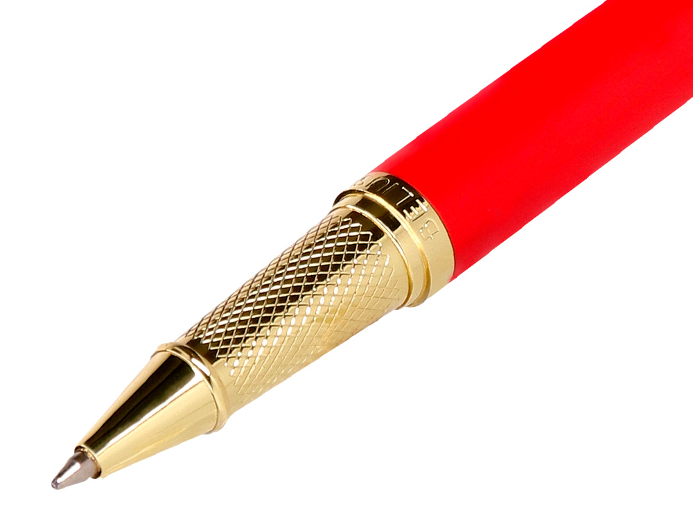 BOLIGRAFO BELIUS PASSION DOR ALUMINIO TEXTURA CEPILLADA COLOR ROJO Y DORADO TINTA AZUL CAJA DE DISEO