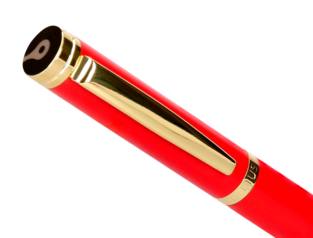 BOLIGRAFO BELIUS PASSION DOR ALUMINIO TEXTURA CEPILLADA COLOR ROJO Y DORADO TINTA AZUL CAJA DE DISEO