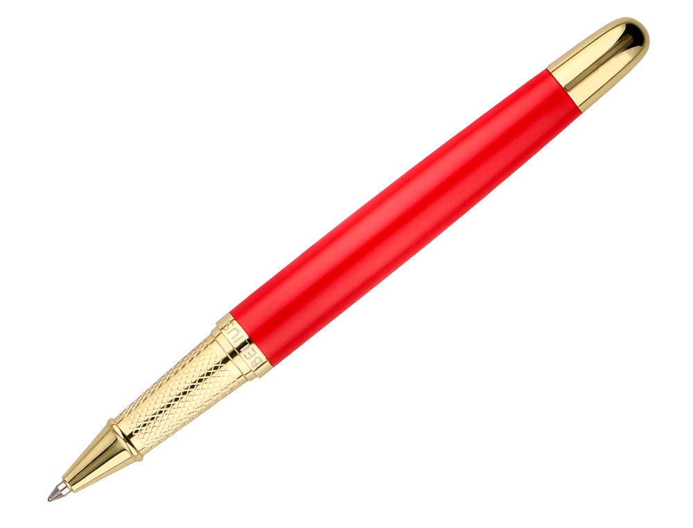 BOLIGRAFO BELIUS PASSION DOR ALUMINIO TEXTURA CEPILLADA COLOR ROJO Y DORADO TINTA AZUL CAJA DE DISEO