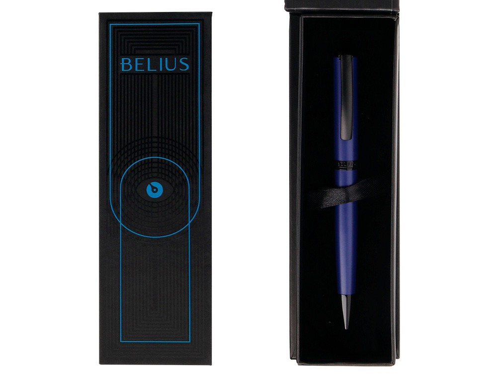BOLIGRAFO BELIUS TURBO ALUMINIO COLOR AZUL Y NEGRO TINTA AZUL CAJA DE DISEO