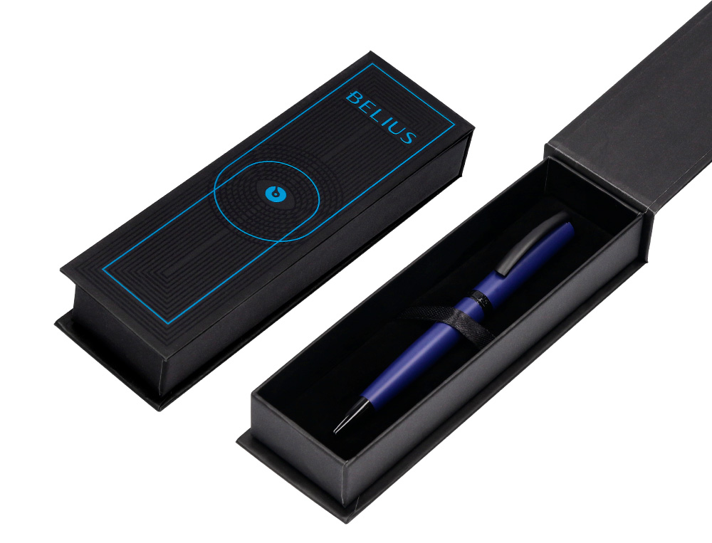 BOLIGRAFO BELIUS TURBO ALUMINIO COLOR AZUL Y NEGRO TINTA AZUL CAJA DE DISEO