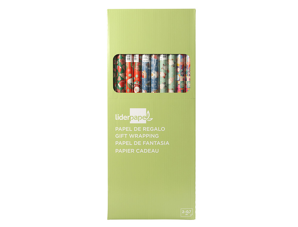 PAPEL DE REGALO LIDERPAPEL NAVIDAD ROLLO ANCHO 70 CM LONGITUD 2 MT GRAMAJE 60 GR DISEOS SURTIDOS