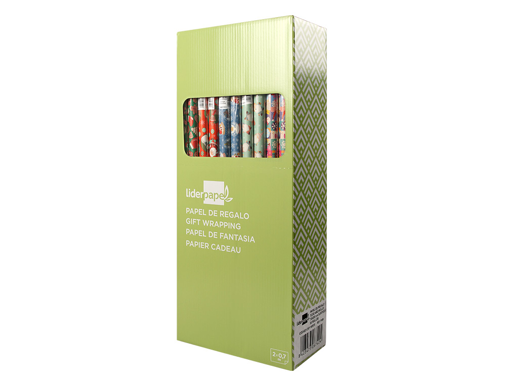 PAPEL DE REGALO LIDERPAPEL NAVIDAD ROLLO ANCHO 70 CM LONGITUD 2 MT GRAMAJE 60 GR DISEOS SURTIDOS