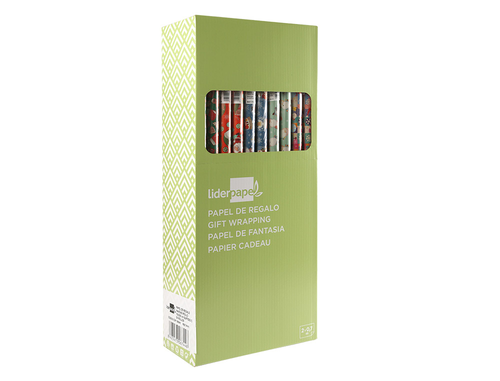PAPEL DE REGALO LIDERPAPEL NAVIDAD ROLLO ANCHO 70 CM LONGITUD 2 MT GRAMAJE 60 GR DISEOS SURTIDOS