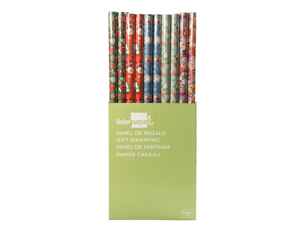 PAPEL DE REGALO LIDERPAPEL NAVIDAD ROLLO ANCHO 70 CM LONGITUD 2 MT GRAMAJE 60 GR DISEOS SURTIDOS