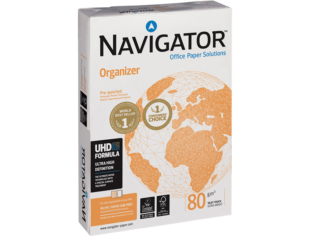 PAPEL FOTOCOPIADORA NAVIGATOR DIN A4 80 GRAMOS 4 TALADROS PAPEL MULTIUSO INK-JET Y LASER PAQUETE DE 500 HOJAS