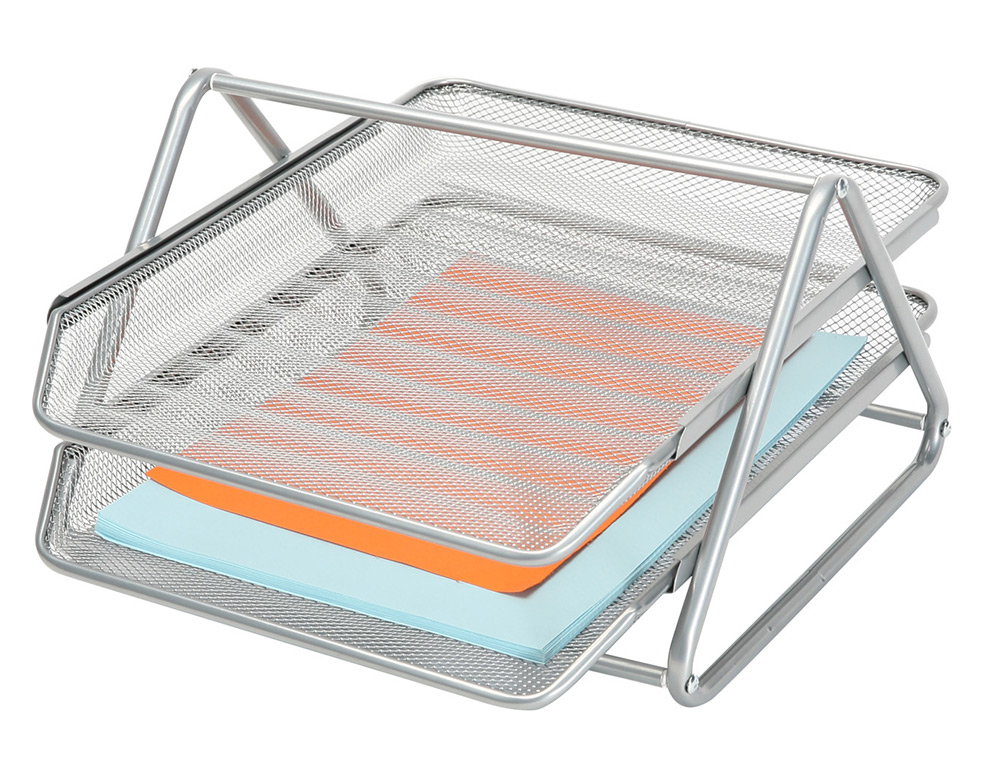 BANDEJA SOBREMESA METALICA Q-CONNECT REJILLA GXA100 PLATA 2 BANDEJAS MOVIBLES 300X185X350 MM