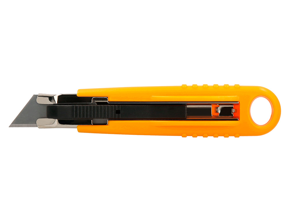 CUTER Q-CONNECT PLASTICO ANCHO DE SEGURIDAD RETRACTIL Y CON ASA PARA COLGAR CUCHILLA 18 MM XD-123 BLISTER 1 UNIDAD