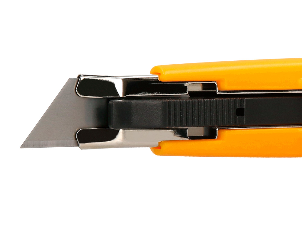 CUTER Q-CONNECT PLASTICO ANCHO DE SEGURIDAD RETRACTIL Y CON ASA PARA COLGAR CUCHILLA 18 MM XD-123 BLISTER 1 UNIDAD