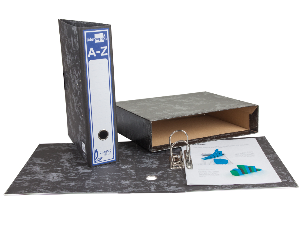 ARCHIVADOR DE PALANCA LIDERPAPEL CARTON FORRADO FOLIO JASPEADO NEGRO CON CAJA CLASSIC BLUE