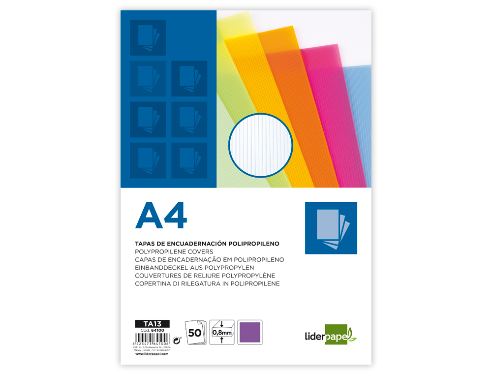 TAPA ENCUADERNACION LIDERPAPEL POLIPROPILENO ONDULADO A4 0.8 MM VIOLETA PAQUETE DE 50 UNIDADES