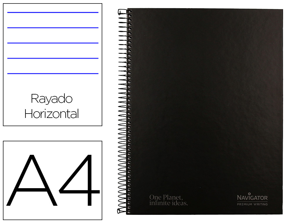 CUADERNO ESPIRAL NAVIGATOR A4 MICRO TAPA FORRADA 80H 80GR HORIZONTAL 1 BANDA COLOR NEGRO