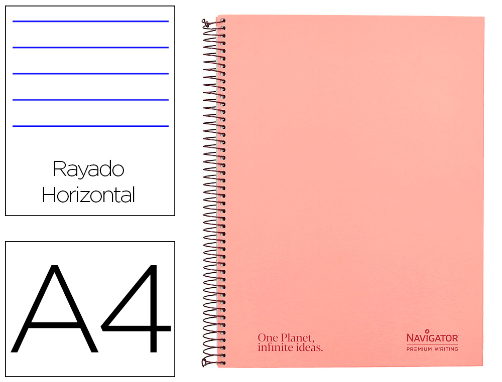 CUADERNO ESPIRAL NAVIGATOR A4 TAPA DURA 80H 80GR HORIZONTAL CON MARGEN CORAL