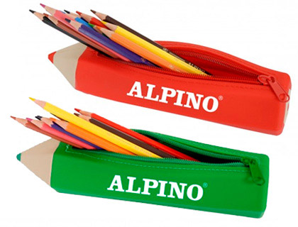 BOLSO ESCOLAR ALPINO PORTATODO FORMA LAPIZ SOFT CON 12 LAPICES DE COLORES