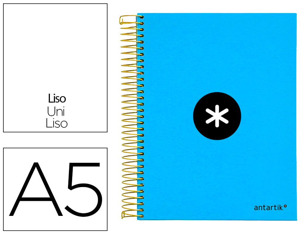 CUADERNO ESPIRAL LIDERPAPEL A5 MICRO ANTARTIK TAPA FORRADA 120H 90G LISO CON BANDAS 6 TALADROS COLOR AZUL