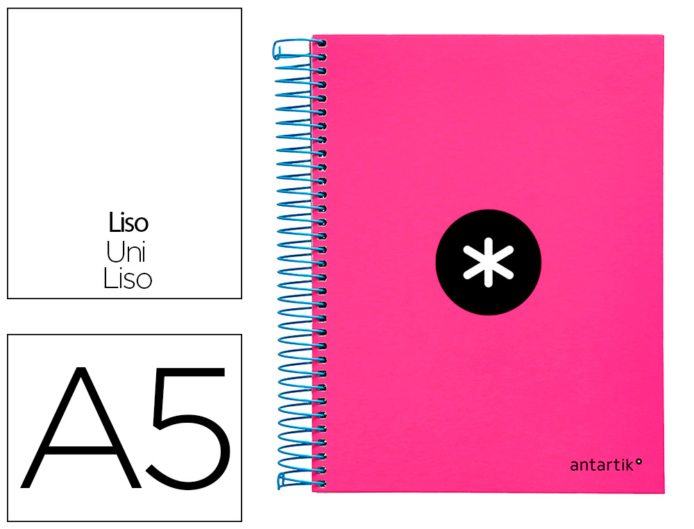 CUADERNO ESPIRAL LIDERPAPEL A5 MICRO ANTARTIK TAPA FORRADA 120H 90 GR LISO CON BANDAS 6 TALADROS COLOR ROSA FLUOR