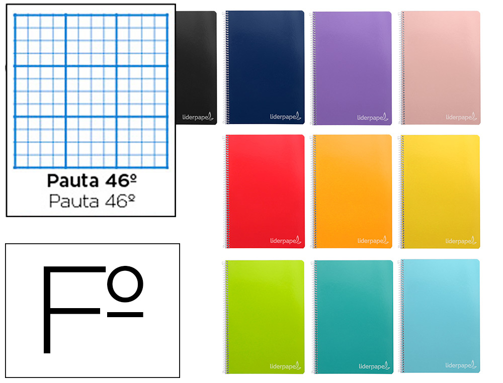 CUADERNO ESPIRAL LIDERPAPEL FOLIO WITTY TAPA DURA 80H 75GR RAYADO N 46 COLORES SURTIDOS