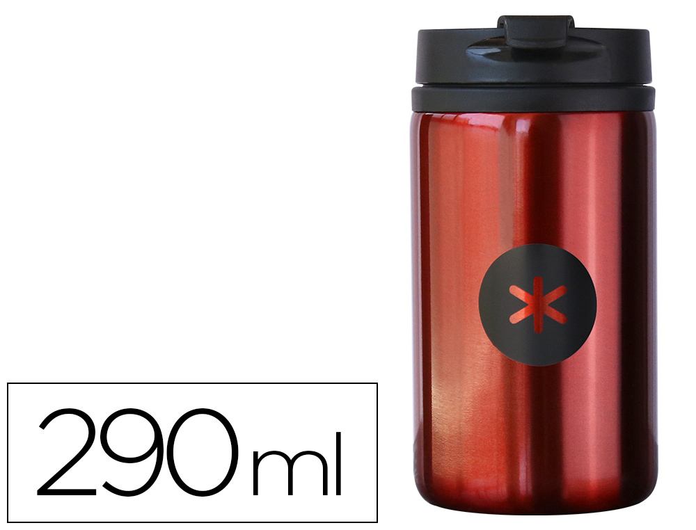 VASO ANTARTIK ACERO INOXIDABLE CON TAPA DOSIFICADOR DE SEGURIDAD Y BASE ACOLCHADA 290 ML COLOR ROJO